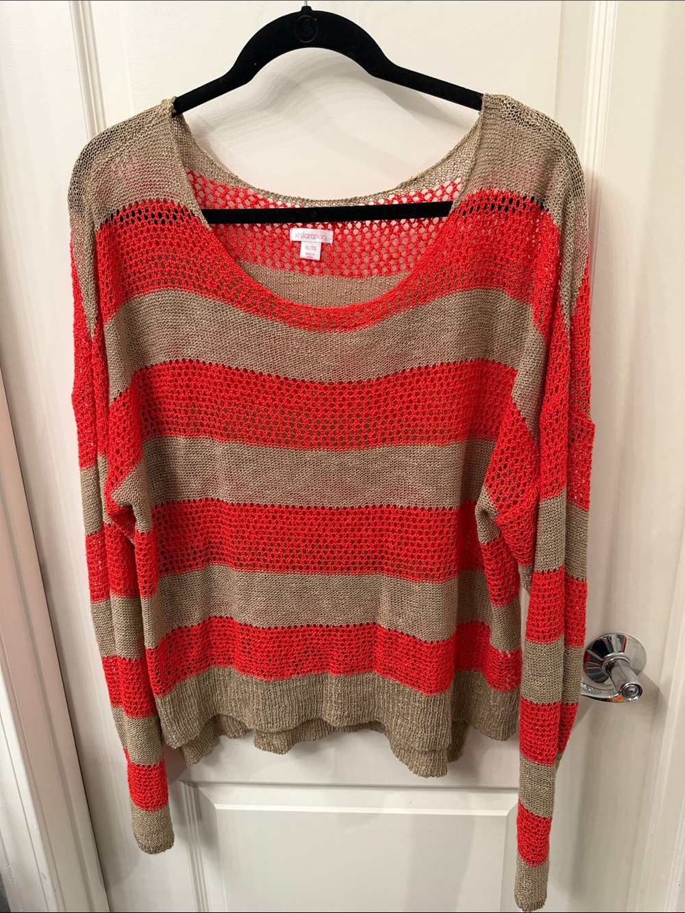 Bright Orangey-Red and Tan Striped Net Top